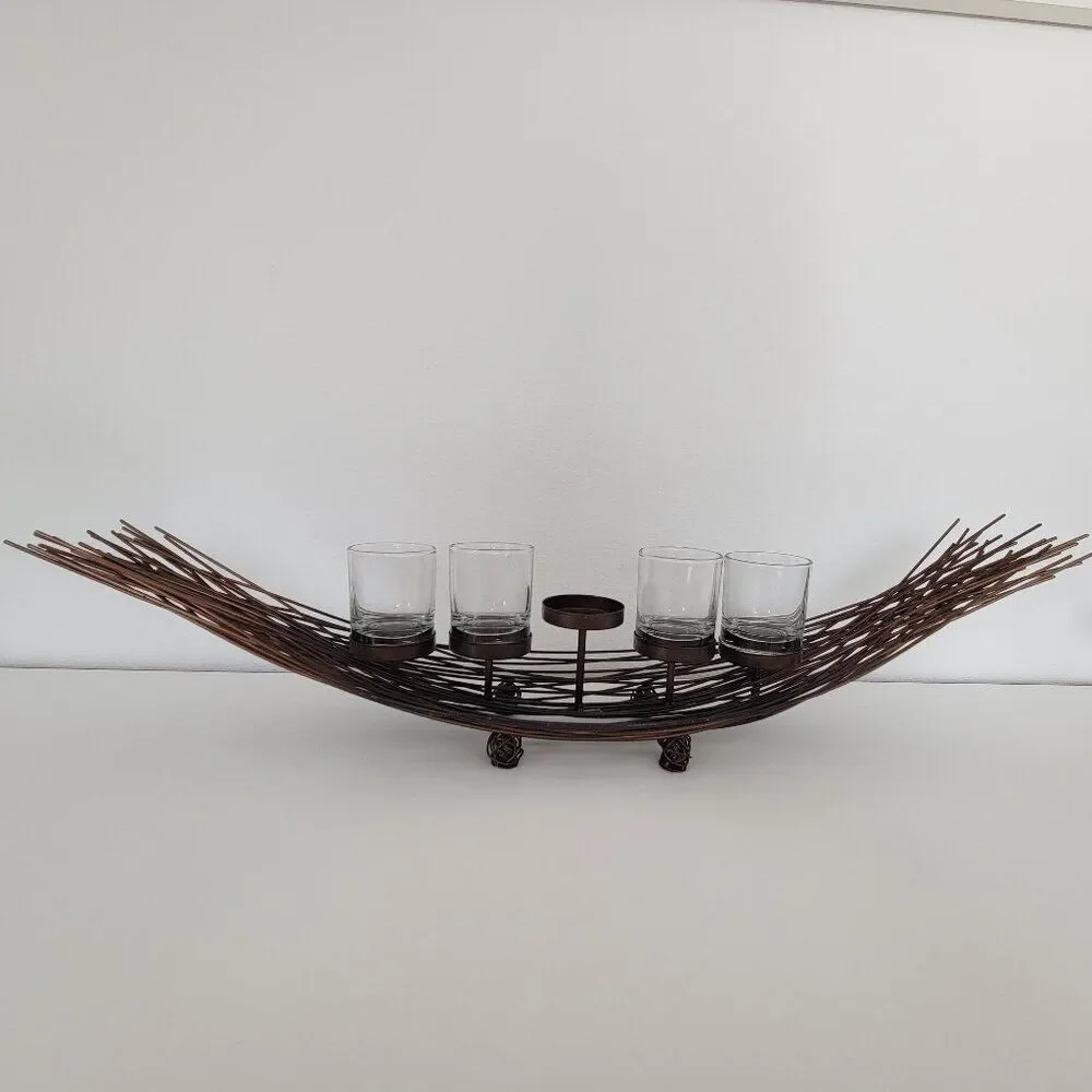 Pier 1 Unique Copper Metal Wire Sculpture Candelabra Centerpiece 24
